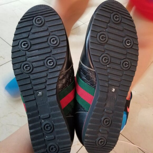 GUCCI GUCCISSIMA LEATHER SNEAKERS BLACK & RED 39 - Picture 14 of 16